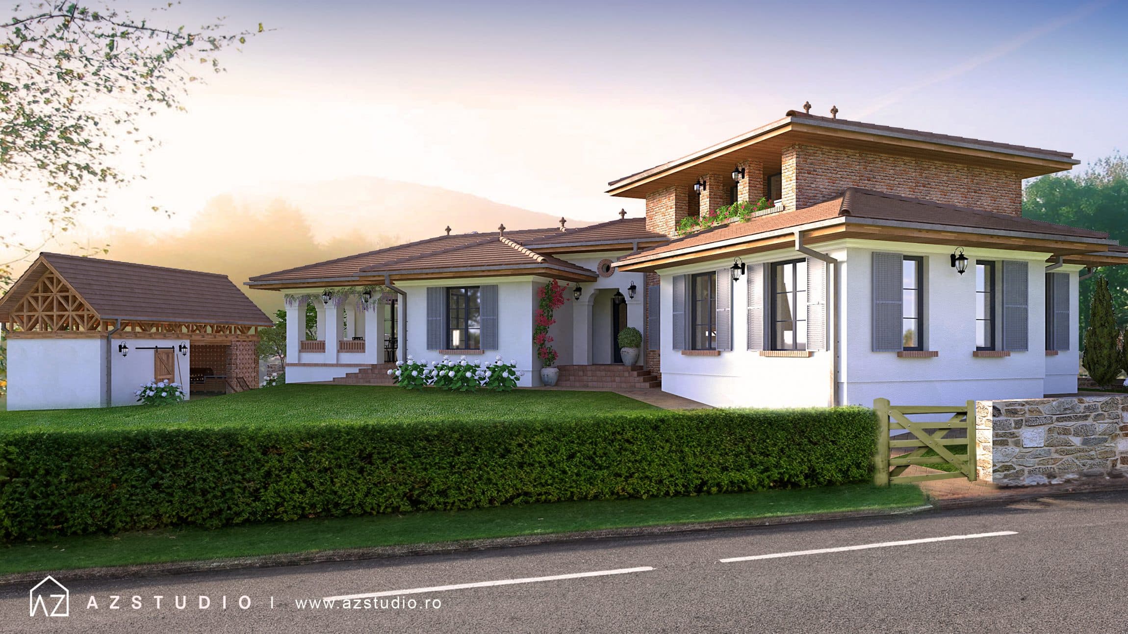 Proiect arhitectura casa rustica stil romanesc 297mp