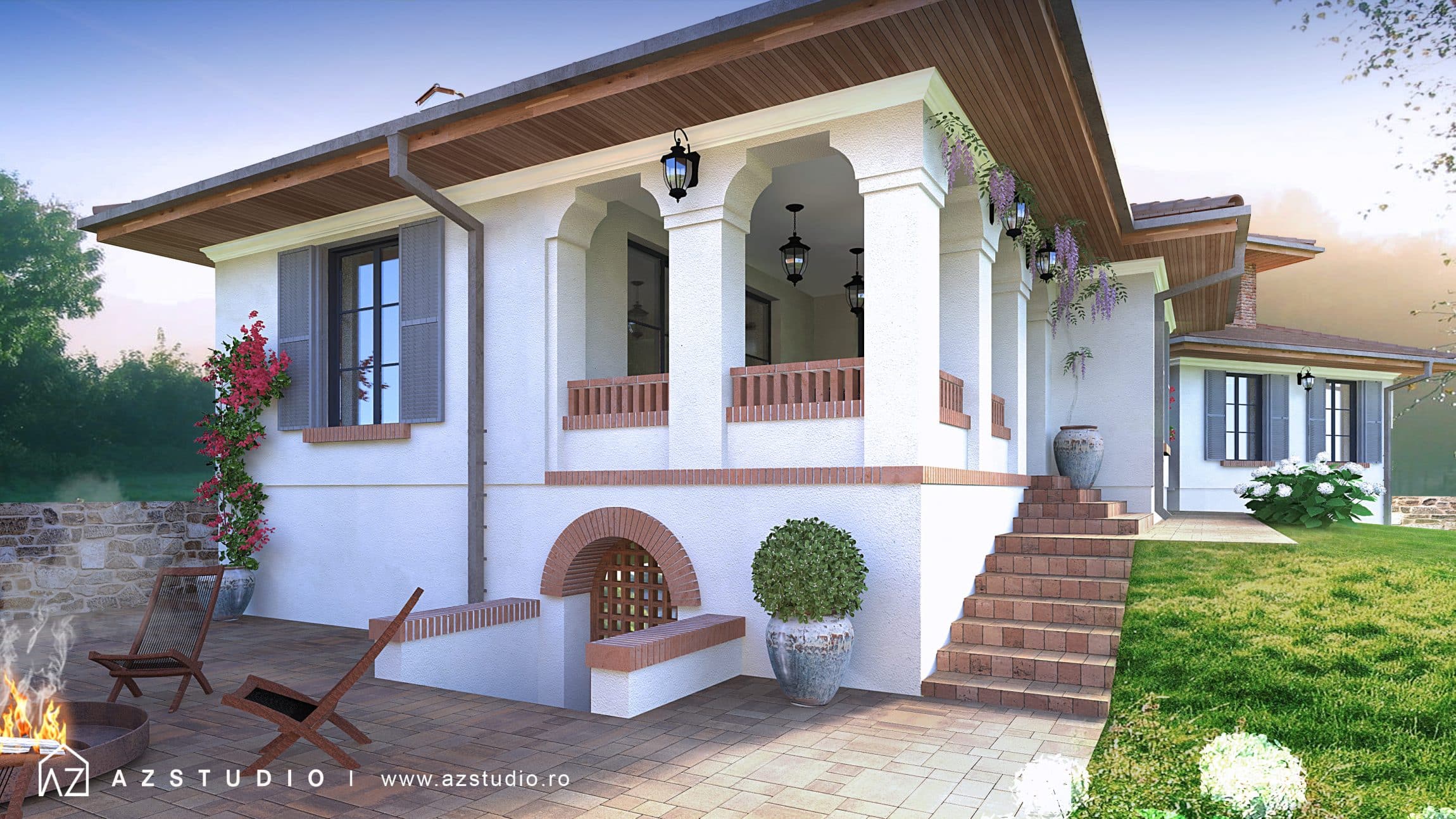 Proiect arhitectura casa rustica stil romanesc 297mp