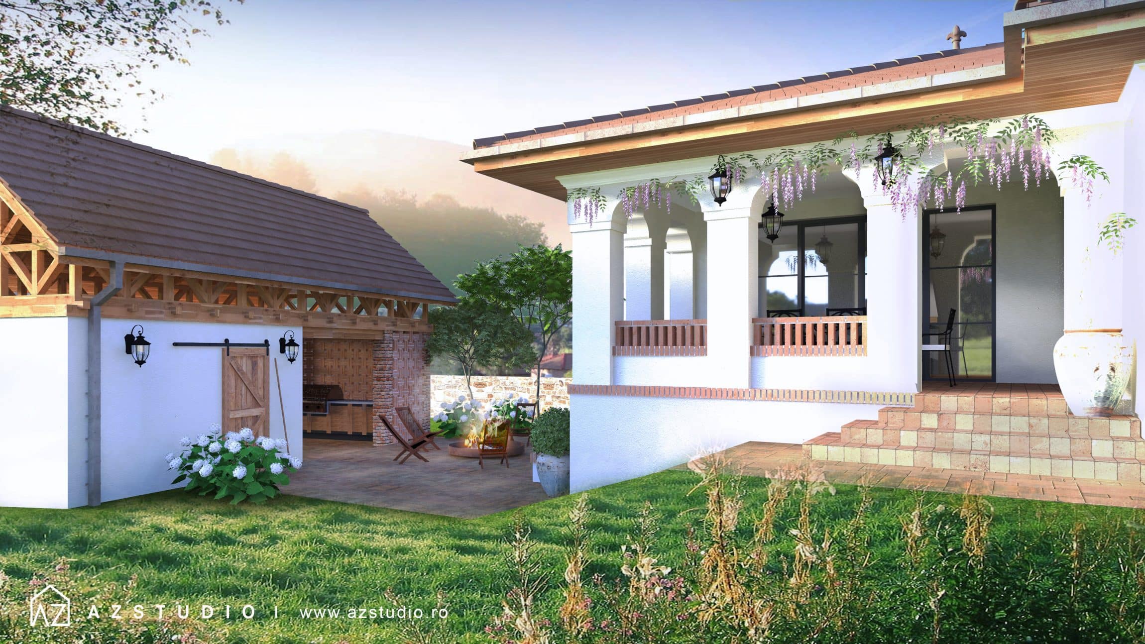 Proiect arhitectura casa rustica stil romanesc 297mp