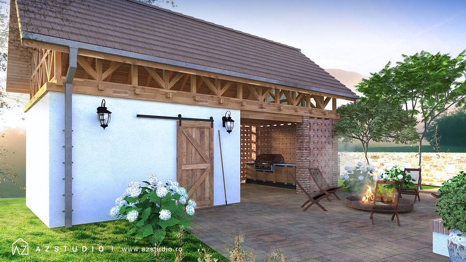 Proiect arhitectura casa rustica stil romanesc 297mp